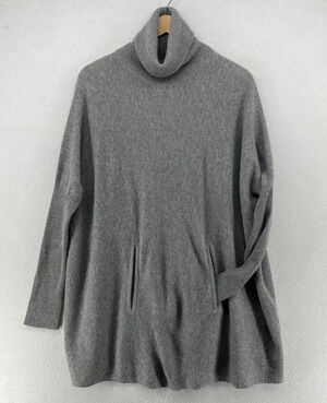 TWO BEES CASHMERE Sweater XS S Wool Blend Oversized Tunic Turtleneck Dolman Gray